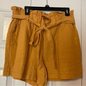 Women’s yellow-orange paper bag shorts  with removable tie